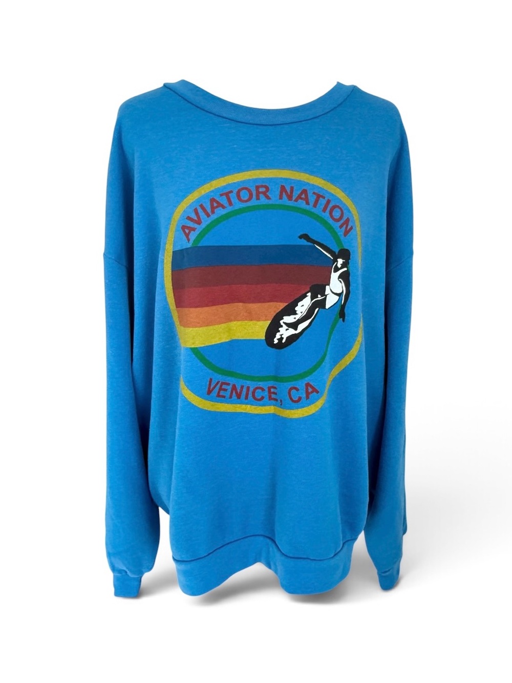Aviator Nation Relaxed Crew Sweatshirt, Ocean, Unisex, Size Large